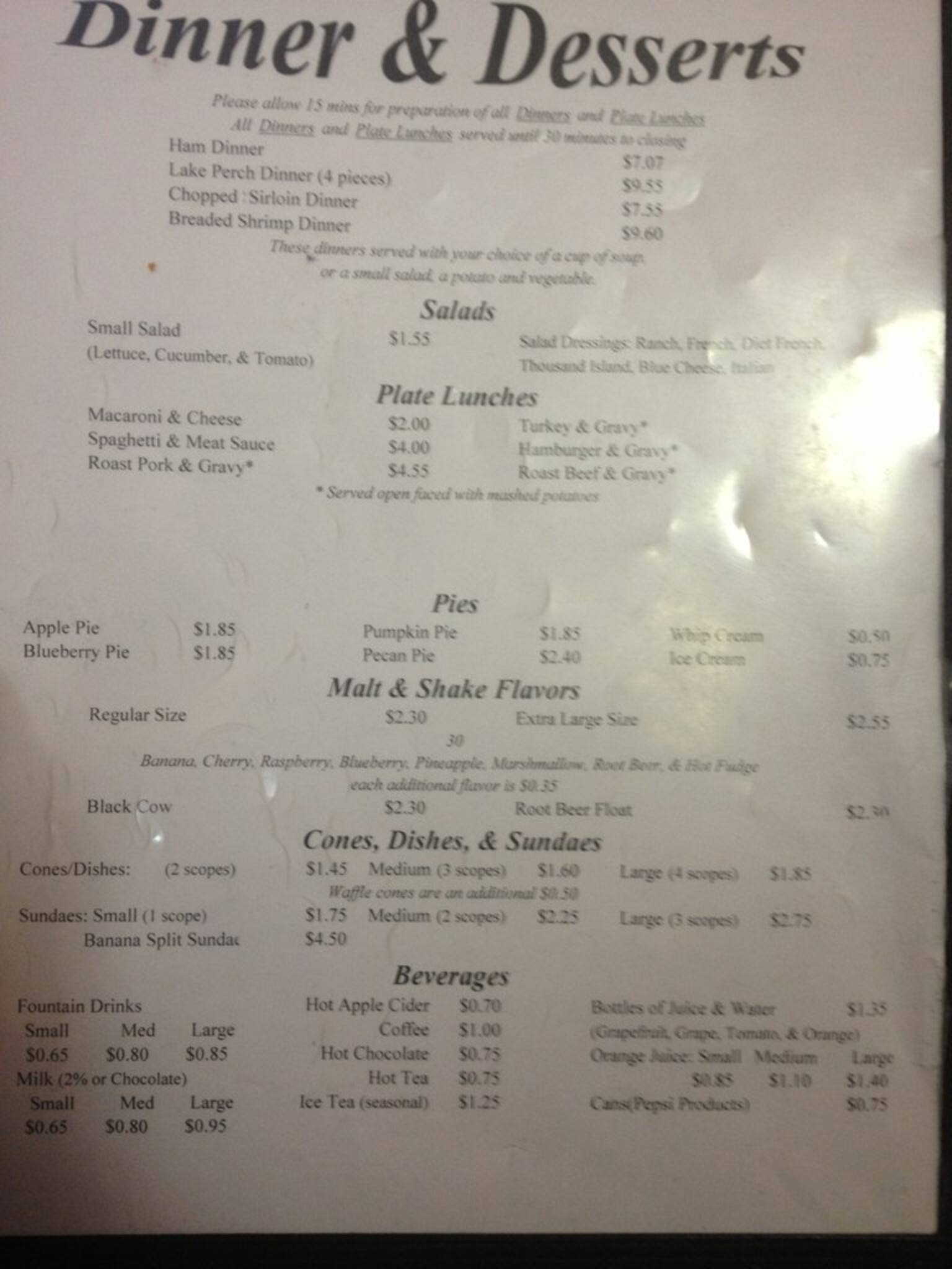 Menu at Crystal Creek Dairy House, Beaver Dam