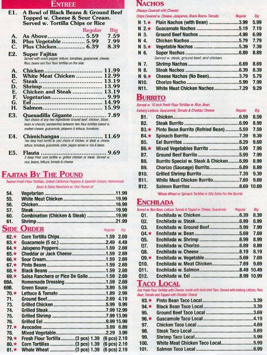 Menu at Burrito Mariachi restaurant, New York City, 189 Church St