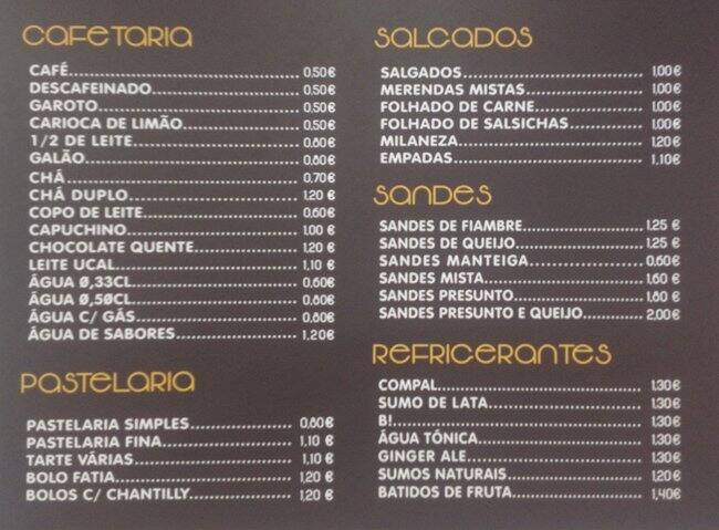 Pastelaria Menu Menu at M Pastelaria cafe, São Marcos