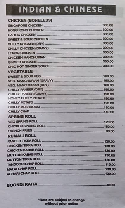 ROYAL TAKE AWAY menu