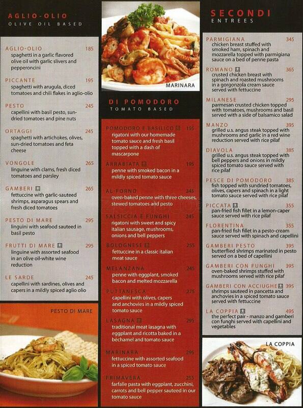 Menu at Pasto restaurant, Makati, 3/F