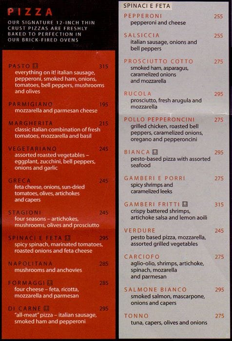 Menu at Pasto restaurant, Quezon City, Eulogio Rodriguez Jr. Ave