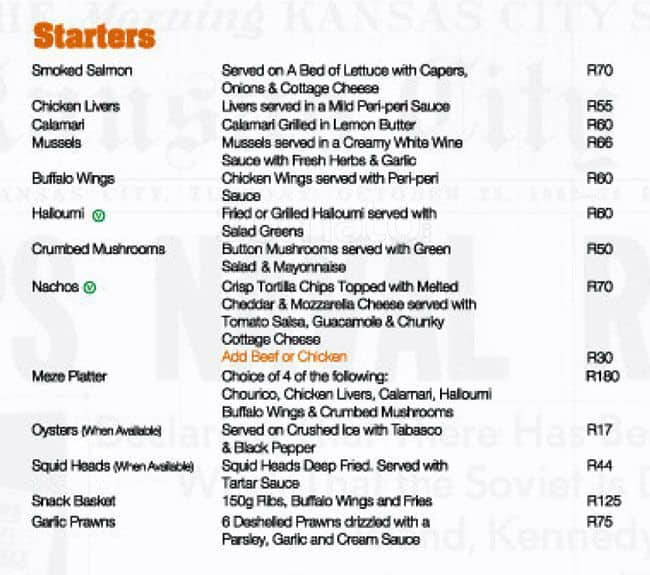 The Harvard Cafe Menu, Menu for The Harvard Cafe, Kempton Park, East