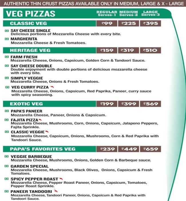Papa John's Pizza Menu, Menu for Papa John's Pizza, Madipakkam, Chennai
