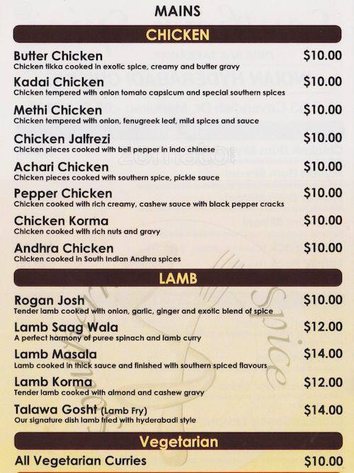 Southern Spice Menu, Menu for Southern Spice, Manukau, Auckland