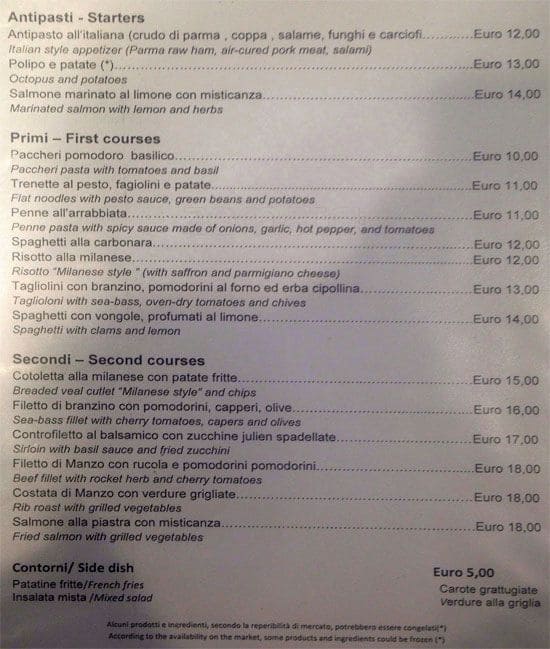 Menu di Bar Al Panino 