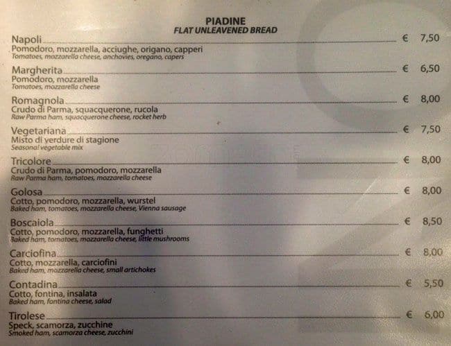 Menu di Bar Al Panino 