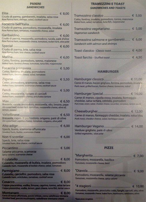 Menu di Bar Al Panino 