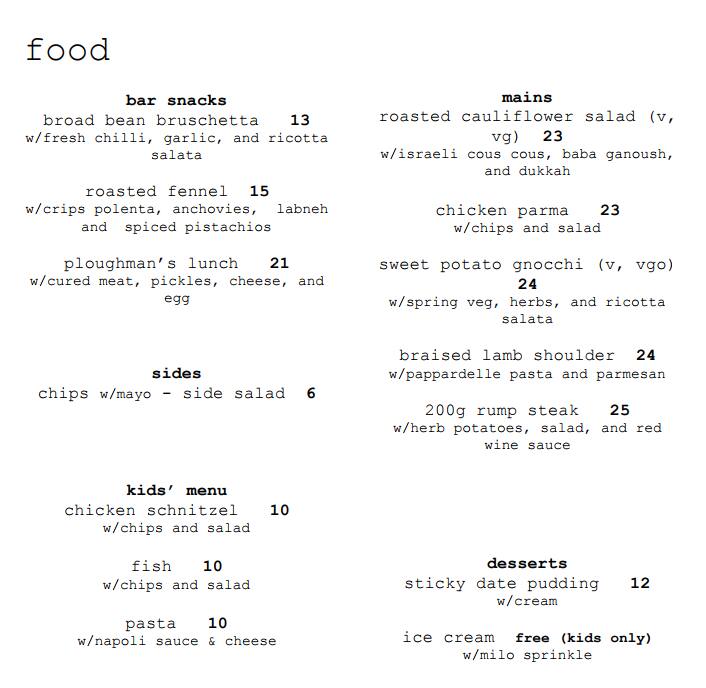 The Retreat Hotel Menu, Menu for The Retreat Hotel, Abbotsford