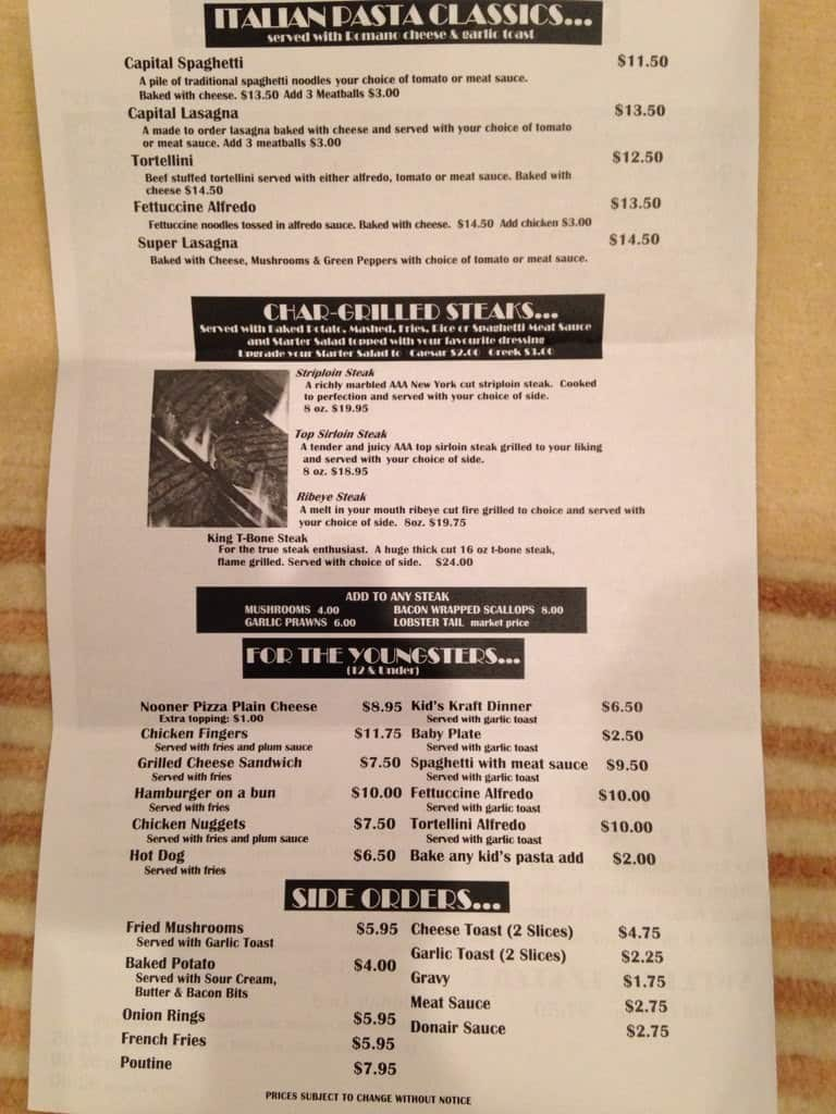 Menu at Capital Pizza and Steak House steakhouse, St. Albert, 17 St Anne St