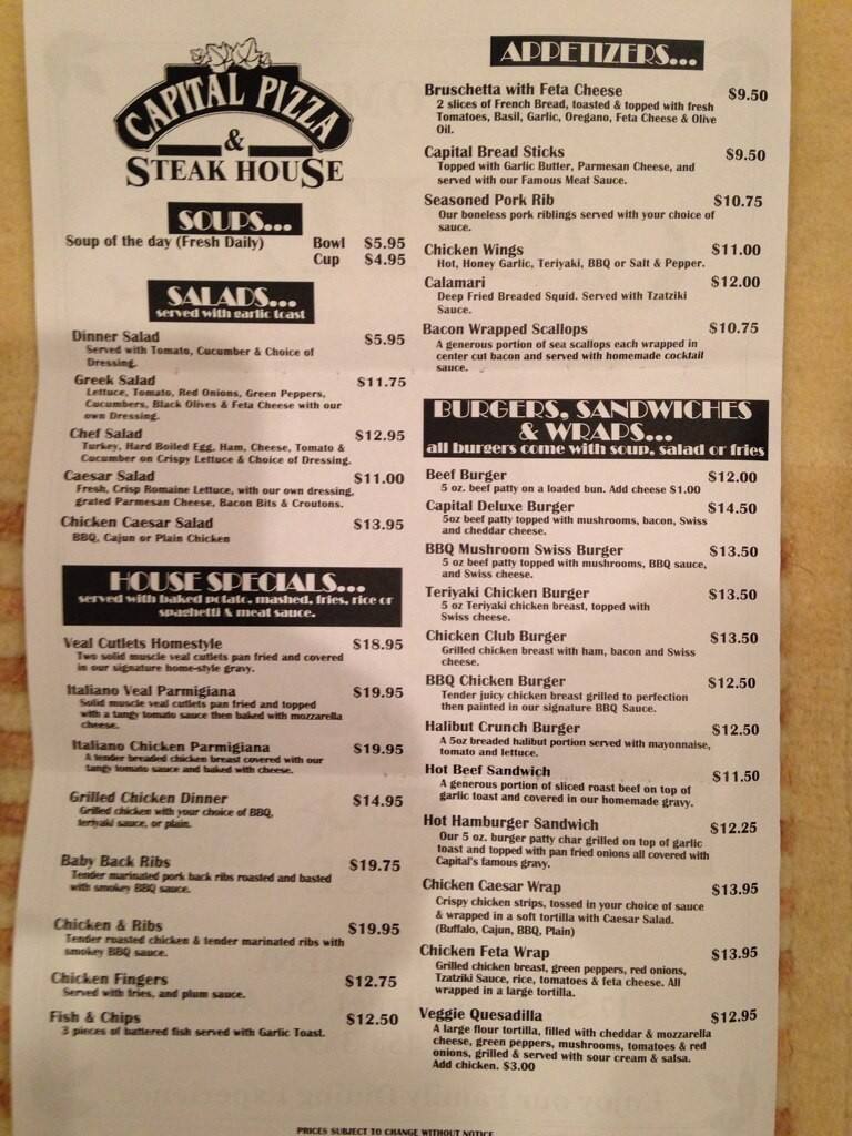 Menu at Capital Pizza and Steak House steakhouse, St. Albert, 17 St Anne St