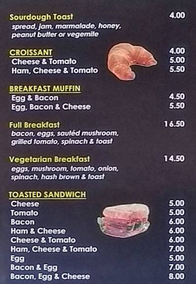 Menu at Harbour Cafe, Docklands