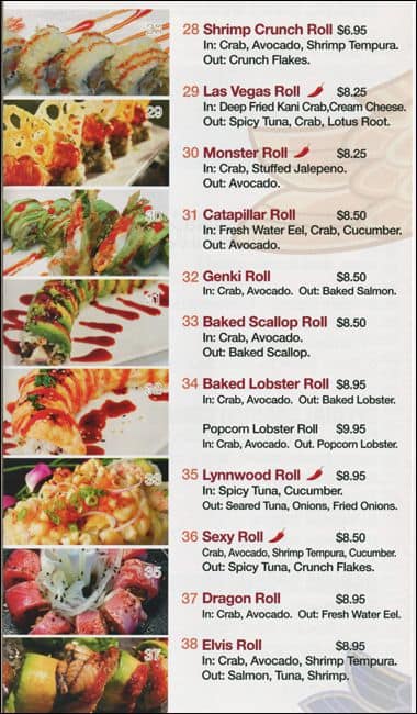 Menu at Oshima Japanese Cuisine restaurant, Lynnwood