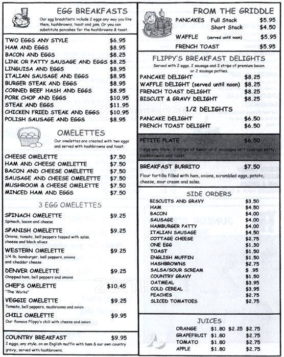 Flippy's Cafe Menu, Menu for Flippy's Cafe, Rodeo, Rodeo Urbanspoon