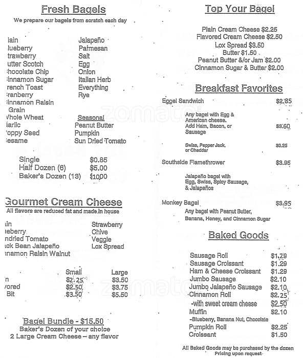 Menu at Iris Bagel & Coffee House, Arlington