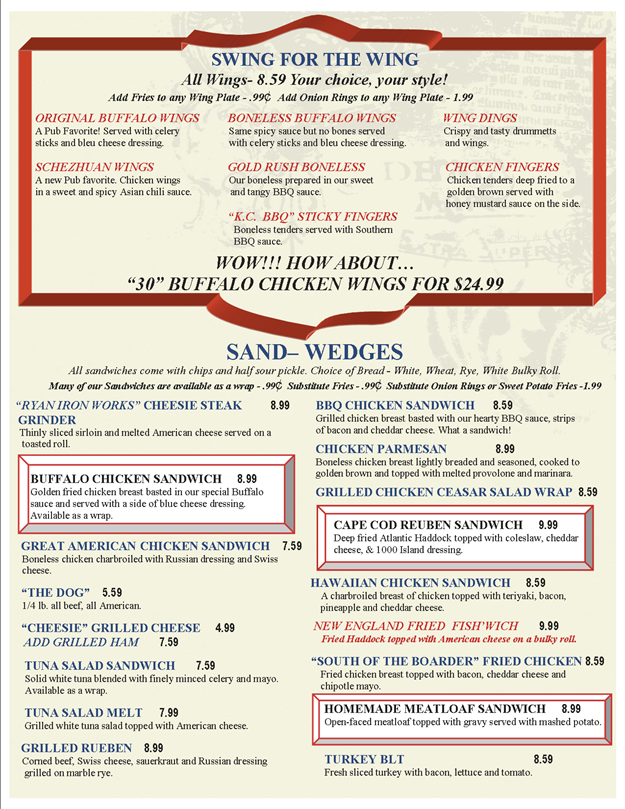 Menu at The Great American Pub, Raynham