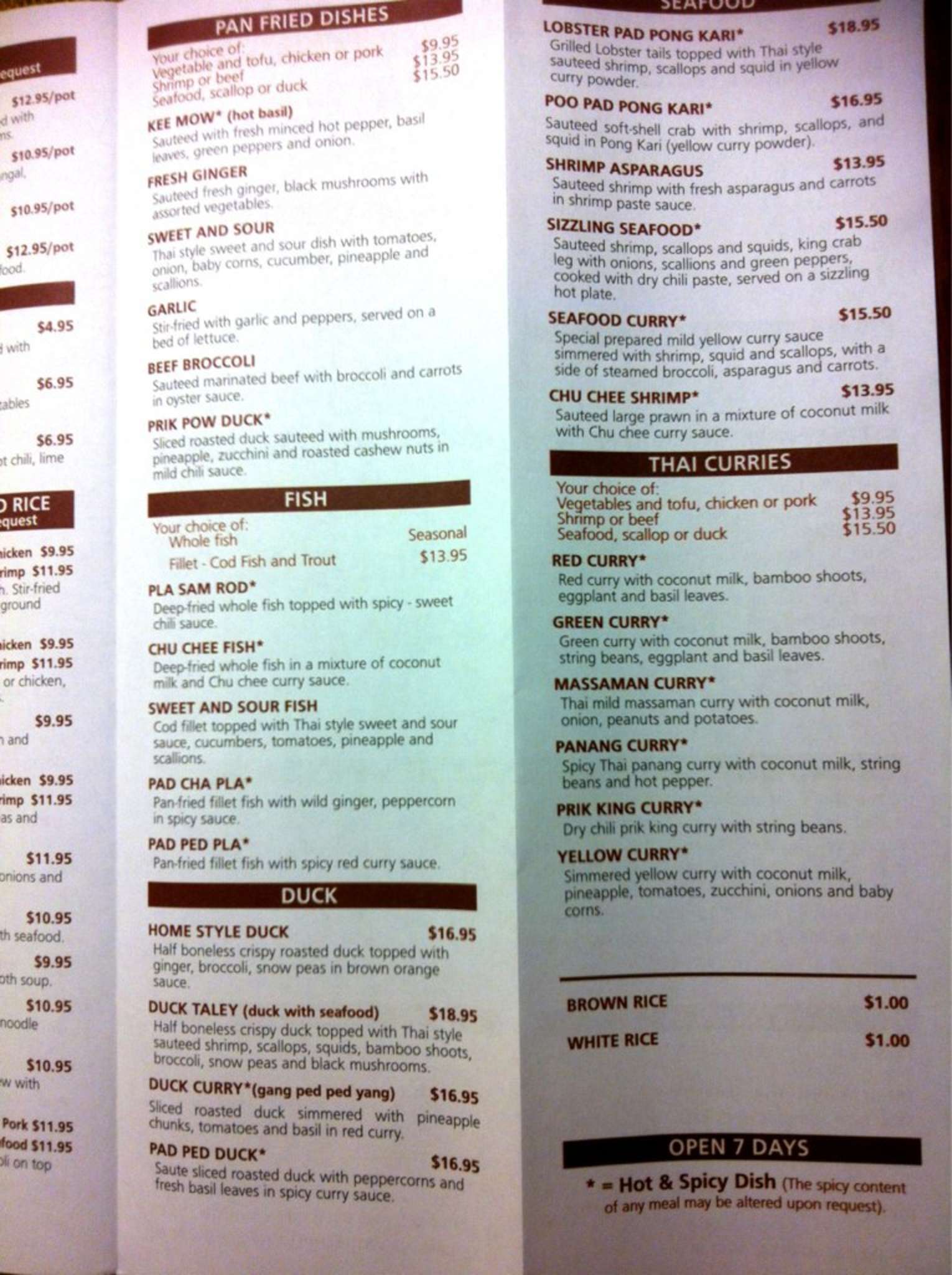 Menu at Rice Pot Thai Restaurant, New Haven