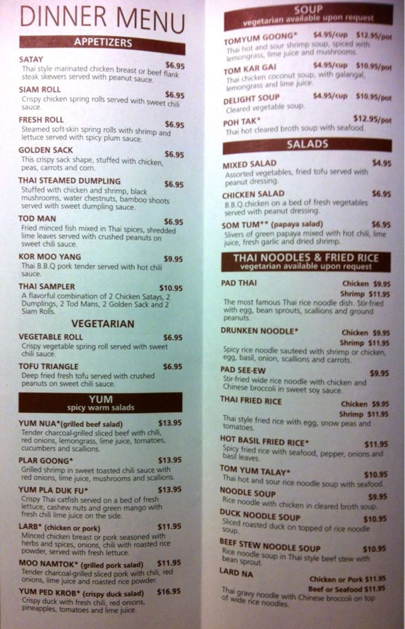 Menu at Rice Pot Thai Restaurant, New Haven