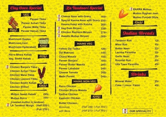 La Tandoori menu