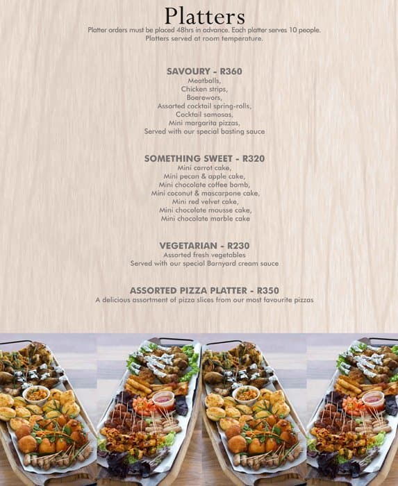 Menu at Barnyard Theater, Cape Town