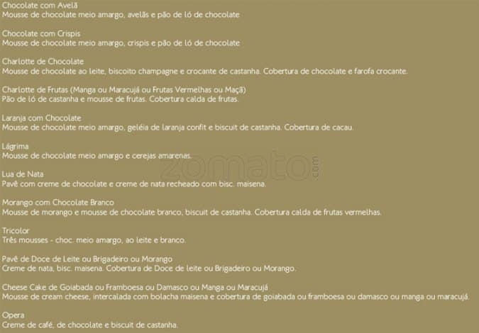 Confeitaria Dama cardápio