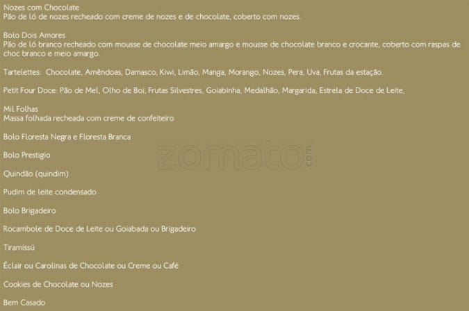 Confeitaria Dama cardápio