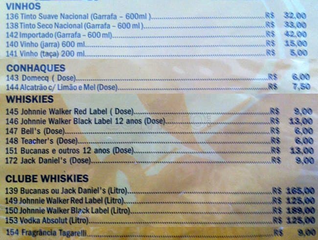 Tagarelli Restaurante Grill cardápio