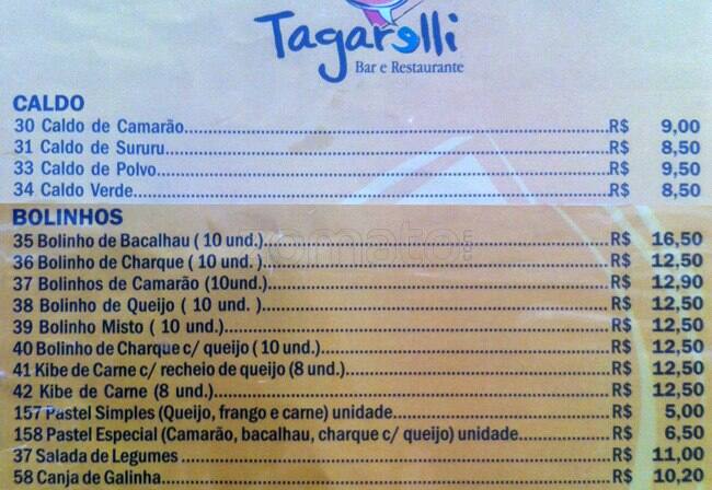 Tagarelli Restaurante Grill cardápio