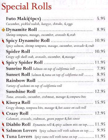 Kisoya menu