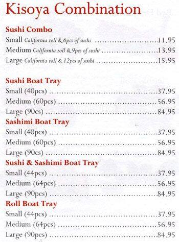 Kisoya menu