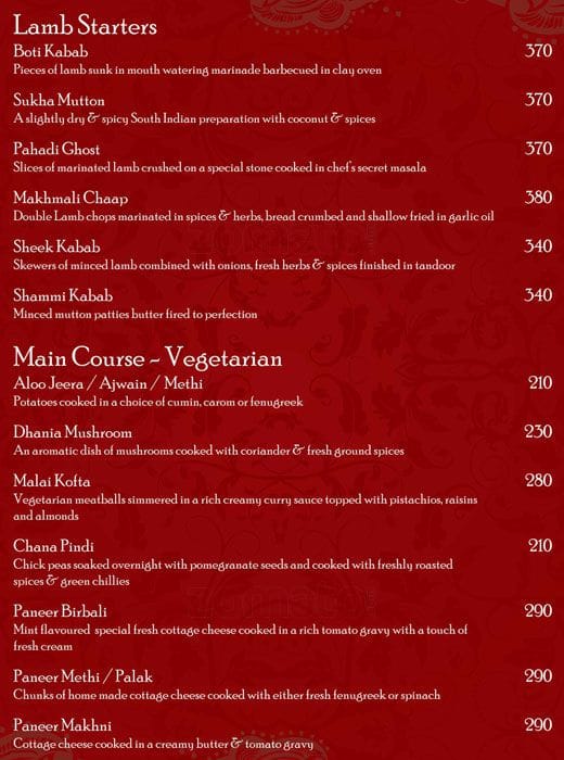 Soho menu