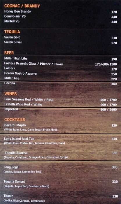 Soho menu