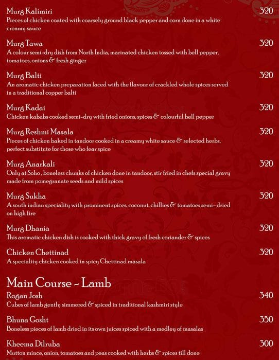 Soho menu