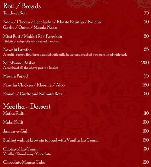 Soho menu
