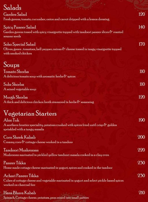 Soho menu