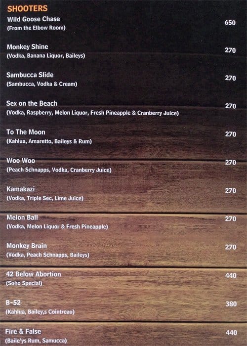 Soho menu