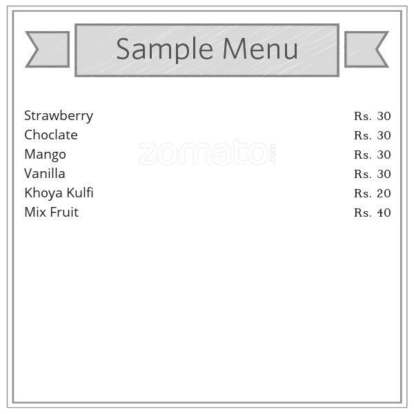 New Basant Ice Cream menu