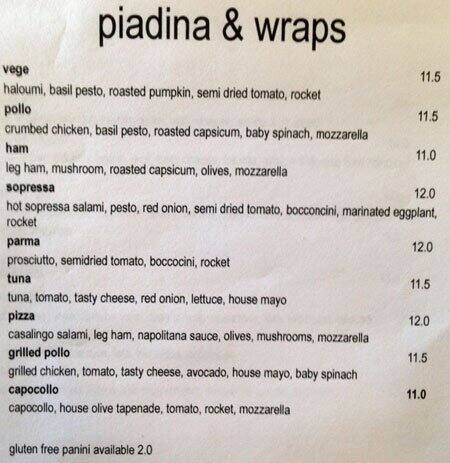 Menu at Panini Kitchen cafe, Norwood, 78 Rundle St