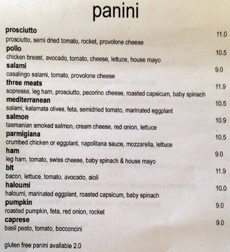 Menu at Panini Kitchen cafe, Norwood, 78 Rundle St