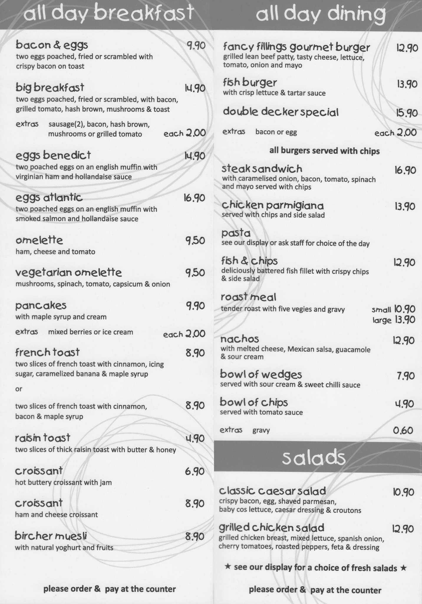 Fancy Fillings Menu, Menu for Fancy Fillings, Booragoon, Perth