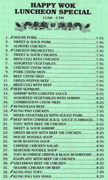 Carta de Happy Wok