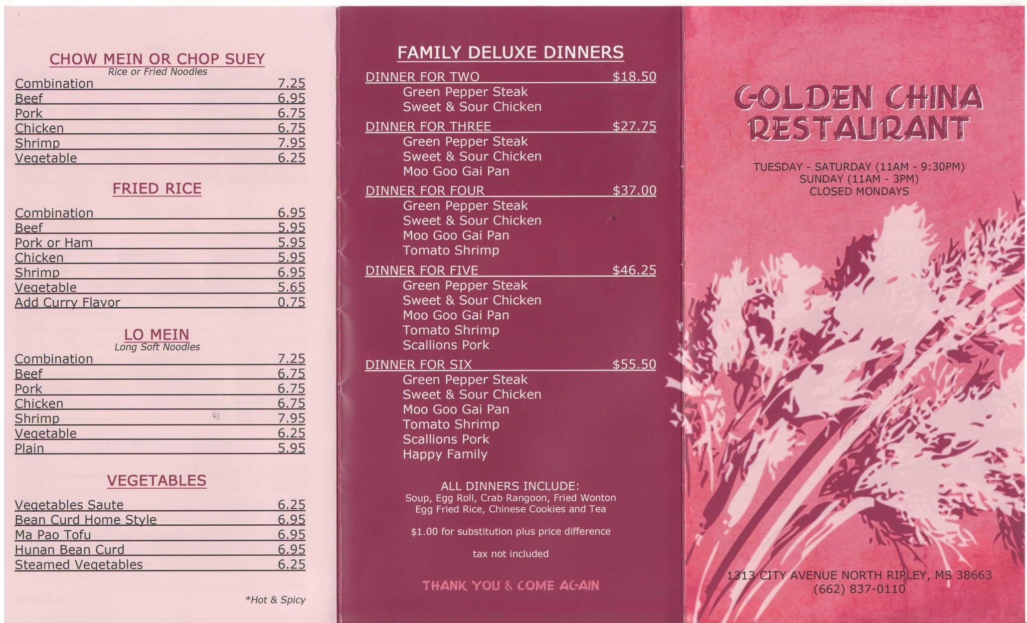 Menu at Golden China Restaurant, Ripley