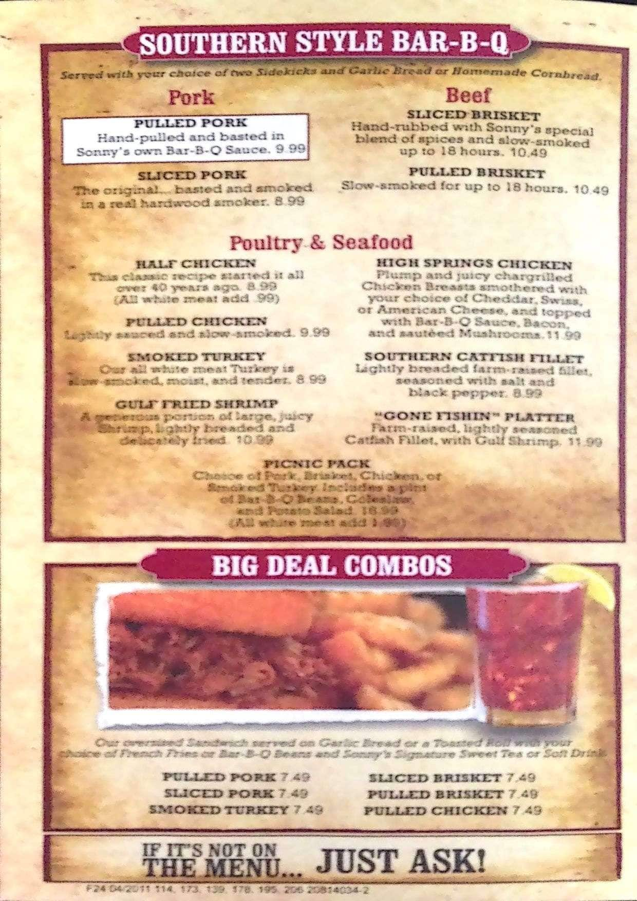 Sonny's Bbq Menu Pdf