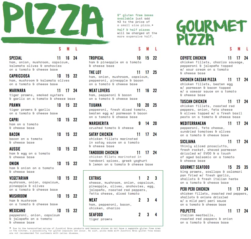 Menu at Zucchini Bro, Greenway