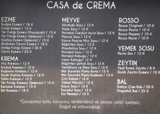 Menu at Barros Coffee, Istanbul