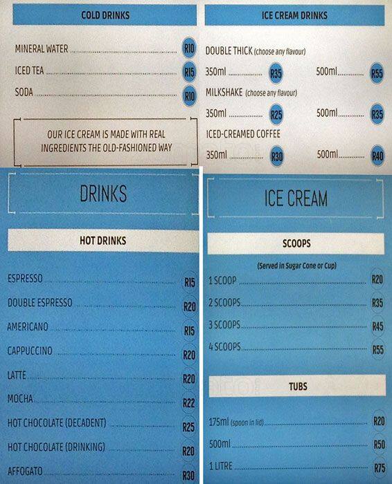 Menu at Addictions fast food, Cape Town, 5