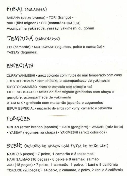 Sushimar cardápio