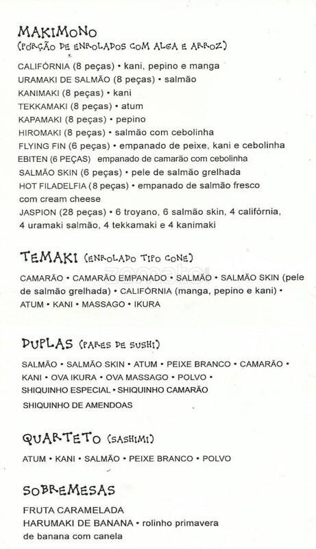 Sushimar cardápio
