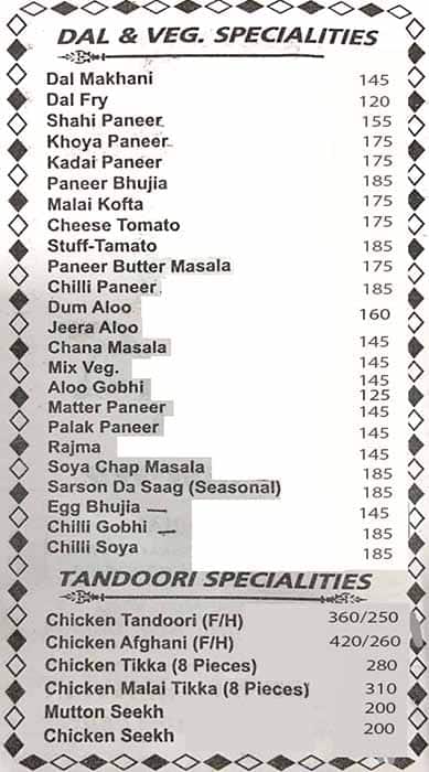 Ajit Khalsa Dhaba menu