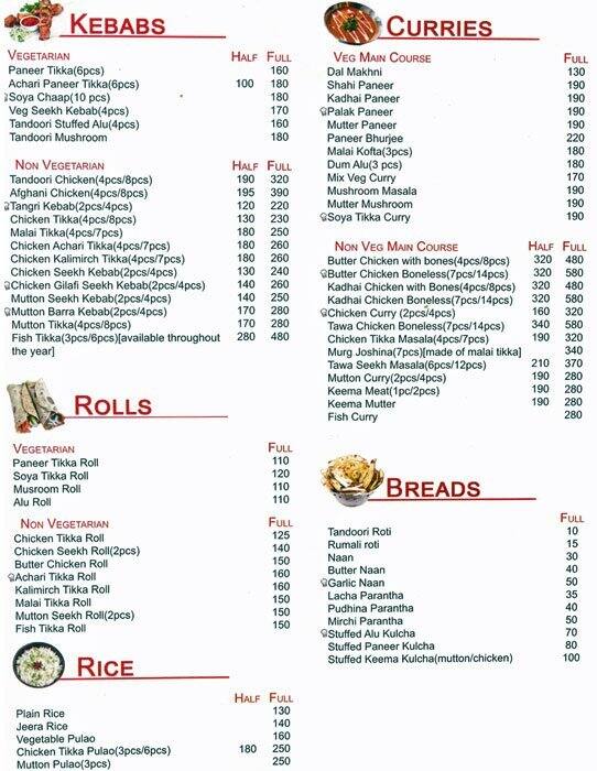Kebabs & Curries Menu, Menu for Kebabs & Curries, Greater Kailash (GK